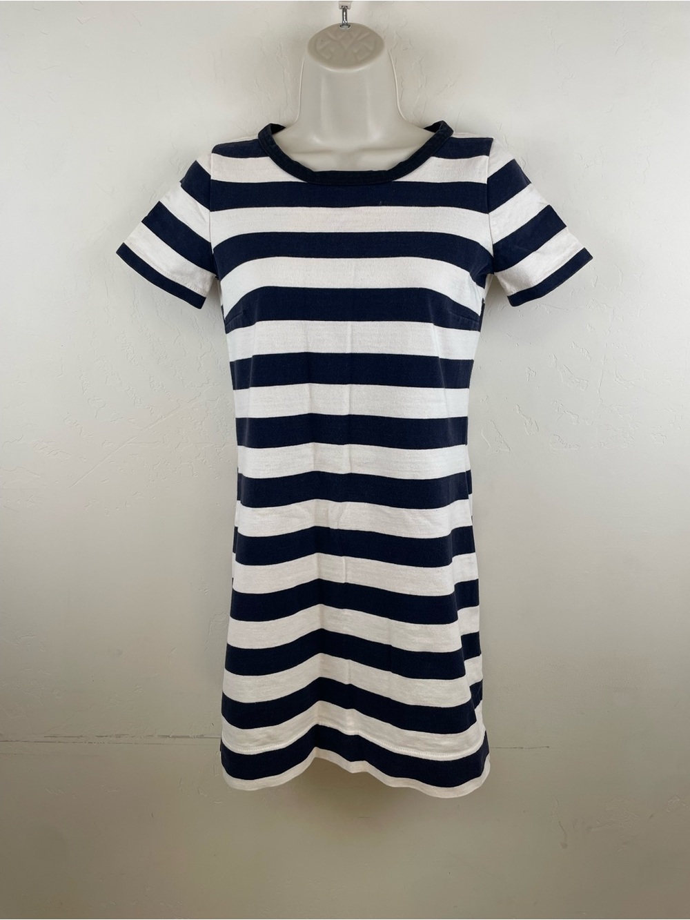 J .CREW Navy and White Striped Short Sleeve Shift Dress